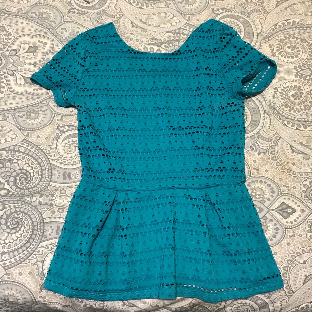 Teal crochet peplum top